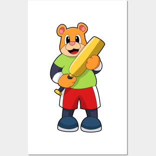 Bear at Cricket with Cricket bat Posters and Art